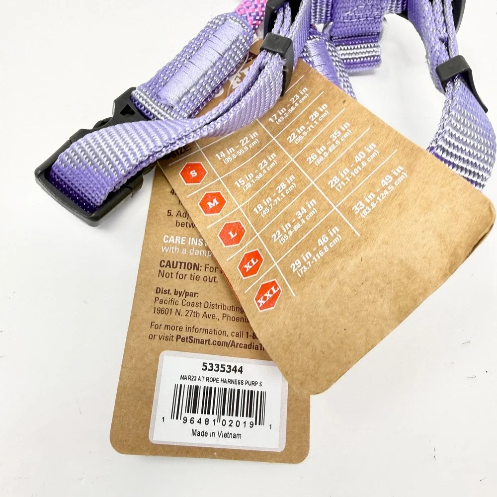 Arcadia Trail Rope Dog Harness Purple Pink Small Step-In Adjustable Hiking Gear